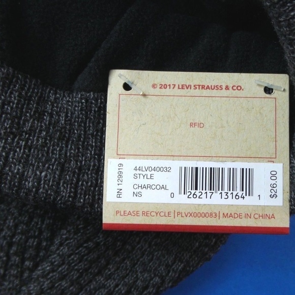 Levi's Men's Logo Beanie Hat Charcoal Fleece Lined - Picture 4 of 7